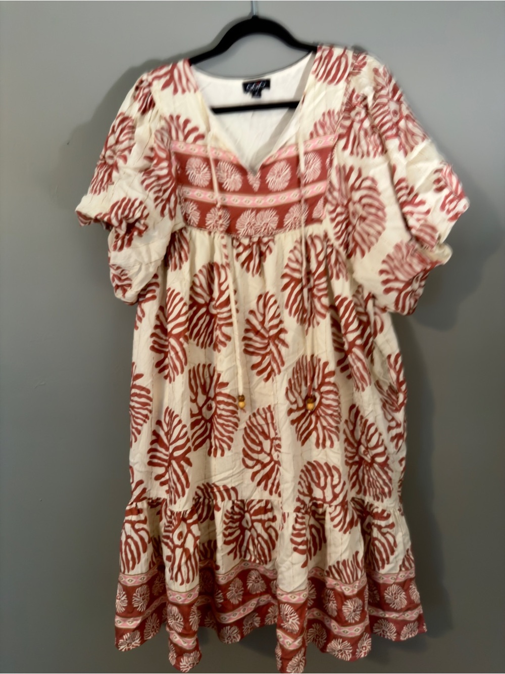 GiGio Cream and Rust Printed Dress